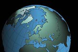 Een deel van een wereldbol, gericht op Europa