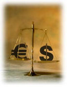 Het euroteken en het dollarteken op een weegschaal