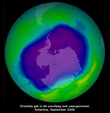Illustratie grootste gat in de ozonlaag ooit gemeten boven Antartica, september 2006