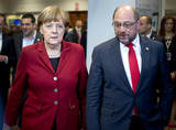 Angela Merkel (CDU) en Martin Schulz (SPD)