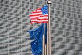 Vlag van de VS naast Europese vlaggen