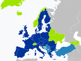 Kaart van de Europese Unie en staten die in de toekomst mogelijk lid worden