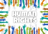 Tekst 'human rights' met handen eromheen