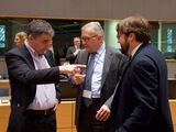 Euclid Tsakalotos (Griekse minister van Financiën) en Klaus Regling (Directeur ESM)