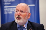 Frans Timmermans attends a meeting on the fight against plastic pollution.