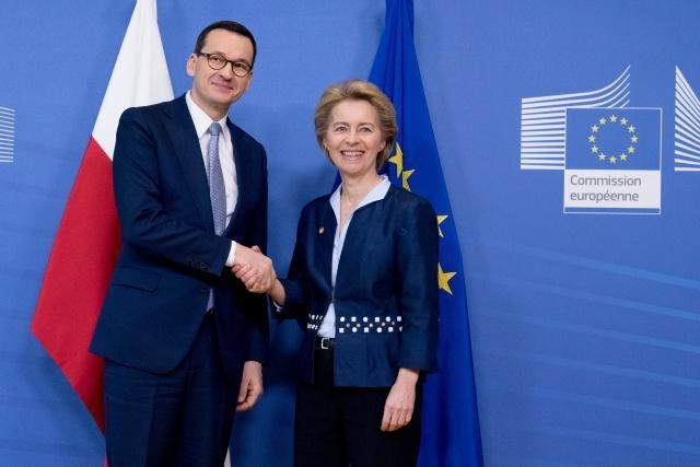 Mateusz Morawiecki, on the left, and Ursula von der Leyen