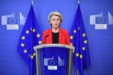Ursula von der Leyen at the podium