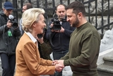 Volodymyr Zelenskyy, on the right, and Ursula von der Leyen