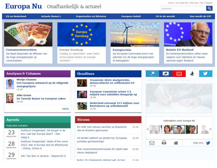 Screenshot homepage Europa Nu